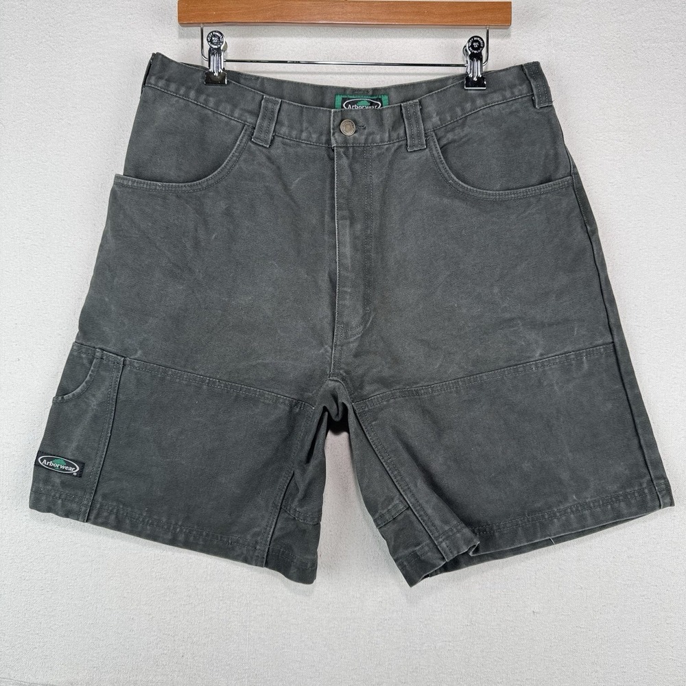 90s Vtg Double Knee Mens 36 (34x7) Canvas Faded Gray/Green Shorts Arborwear